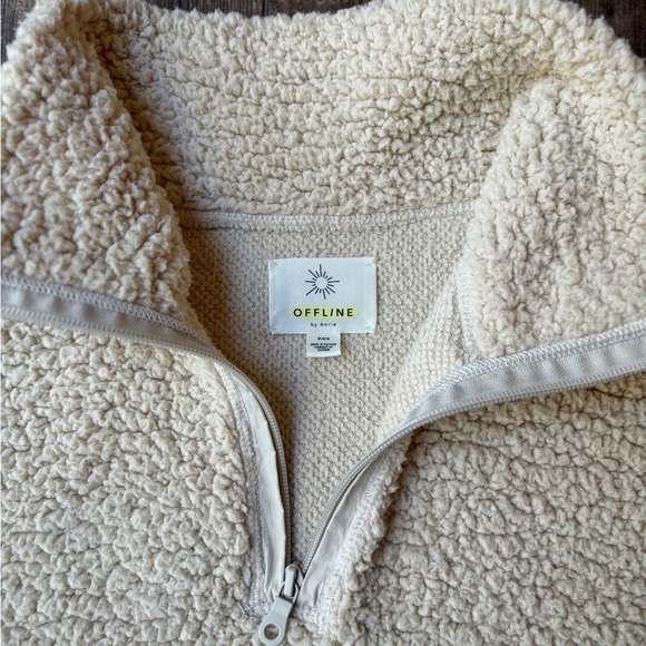 Aerie Offline Sherpa Cropped Quarter Zip Soft Oat Women's Size M - Picture 2 of 10